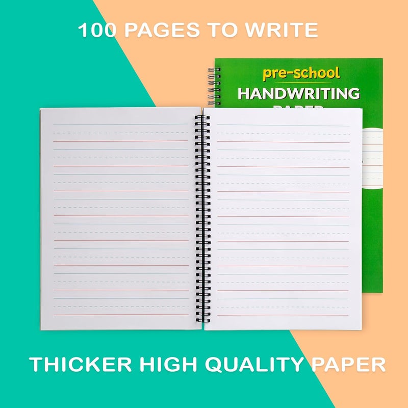 Learning Owl A4 Lined Handwriting Practice Notebook for Kids – Dotted Midline, Spiral Bind, Pre-K, Kindergarten, 100 Thick Pages (2, Green Dino) - Image 4